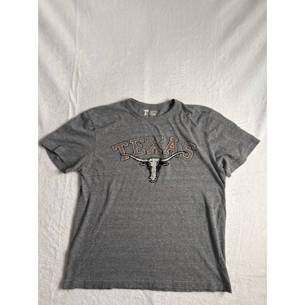 University T Texas Longhorns Grey‎ Short Sleeve Men's Large Distressed *